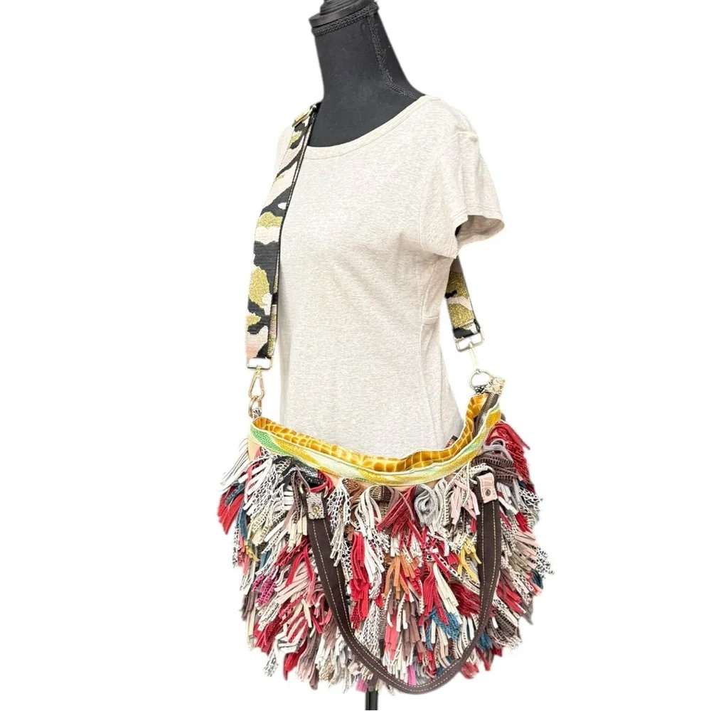 Fringed Multicolor Leather Tote Bag